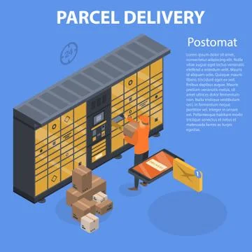 Parcel delivery pastomat concept background, isometric style Illustrazione stock