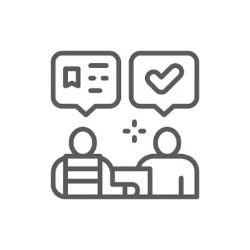 Parcel delivery to recipient, logistics line icon. Stock Illustration