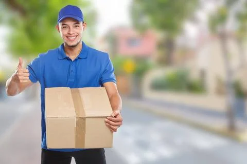 Parcel delivery service box package order delivering job success town copy... 写真素材