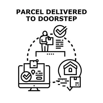 Parcel delivery service completing online order process Stockillustratie