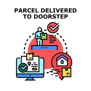 Parcel delivery service completing online order process 库存插图