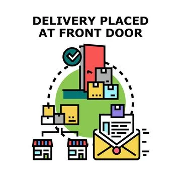 Parcel delivery service at customer front door concept Stock Illustration
