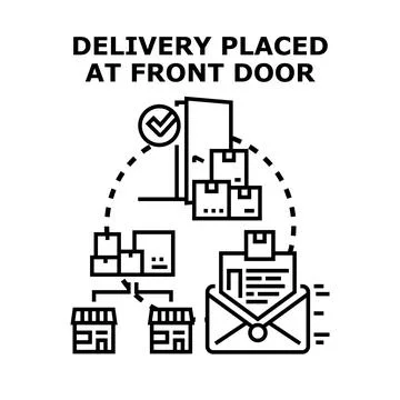 Parcel delivery service at customer front door concept Stock Illustration