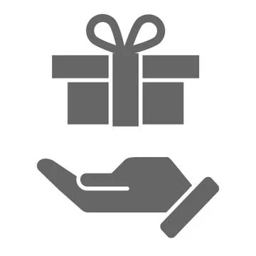 Parcel delivery solid icon, delivery symbol, gift box with ribbon on hand vector イラスト素材