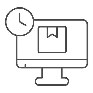Parcel delivery thin line icon, officesyndrome concept, parcel, monitor vector Stock Illustration