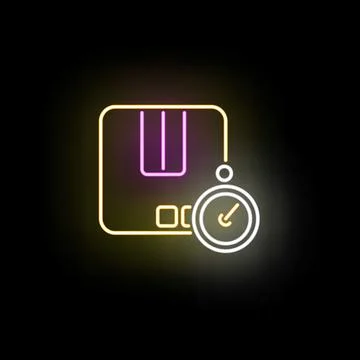 Parcel delivery time icon glowing neon illustration Stock Illustration