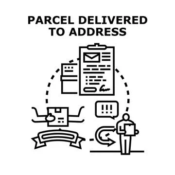 Parcel delivery tracking and receiving system process Stock Illustration