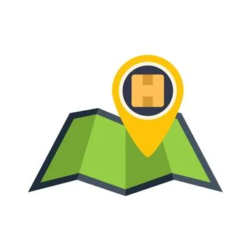 Parcel delivery tracking location on folded map icon Stock Illustration