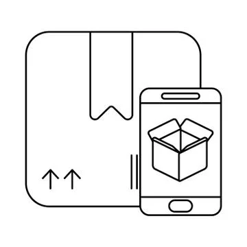 Parcel delivery tracking on the smartphone , line style icon 스톡 일러스트