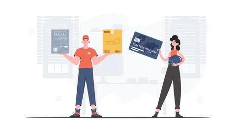 Parcel delivery. Vector illustration. trendy style. イラスト素材