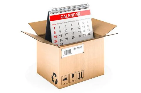 Parcel with desk calendar, 3D rendering Stock Illustration