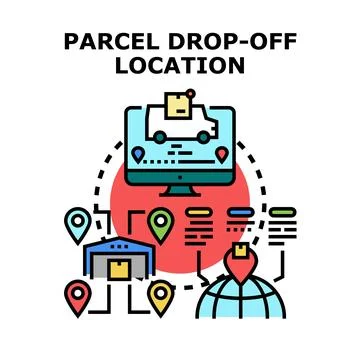 Parcel drop off location and global delivery logistics concept Stock Illustration