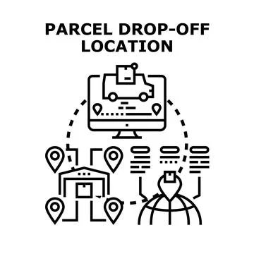 Parcel drop off location and global delivery logistics concept Stock Illustration