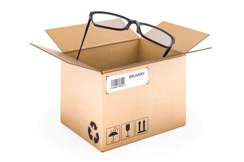 Parcel with eyeglasses, 3D rendering Illustrazione stock