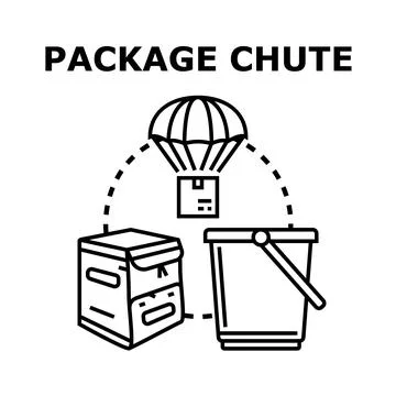 Parcel falling from parachute into container delivery Stock Illustration