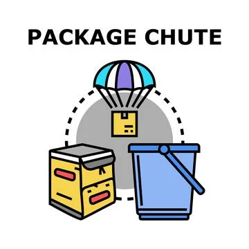 Parcel falling from parachute into container delivery Stock Illustration