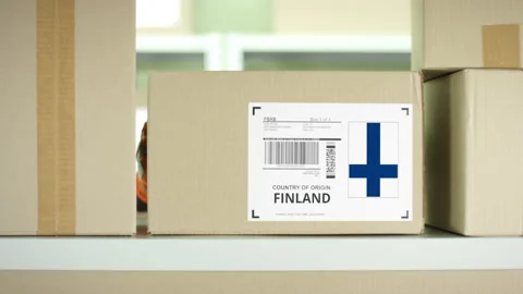Parcel from Finland in a postal service storage Stock Footage 146524972