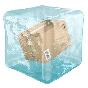 Parcel frozen in ice cube, 3D rendering イラスト素材