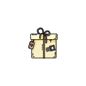 Parcel gift box flat icon. Colorful cute isolated image Stockillustratie