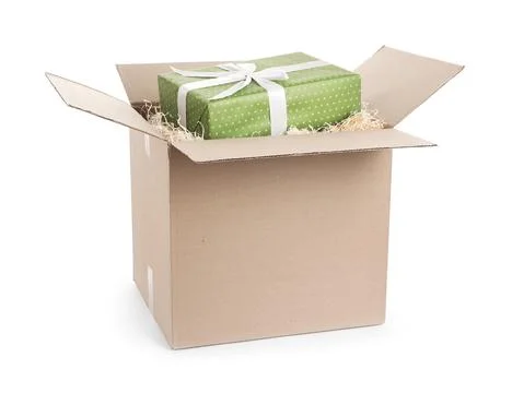 Parcel with gift box on white background 写真素材