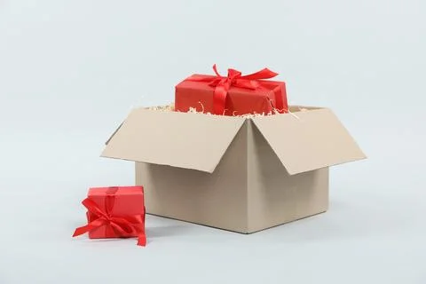 Parcel with gift boxes on light background 스톡 사진
