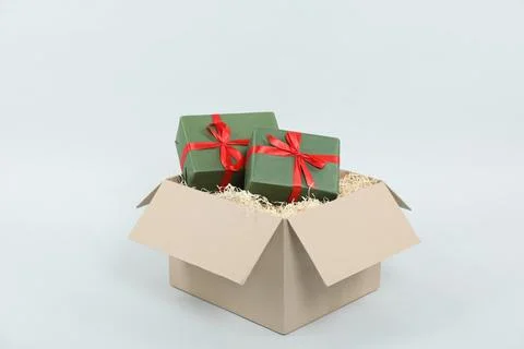 Parcel with gift boxes on light background 스톡 사진