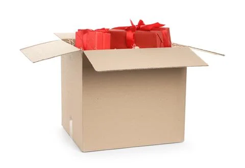 Parcel with gift boxes on white background 스톡 사진