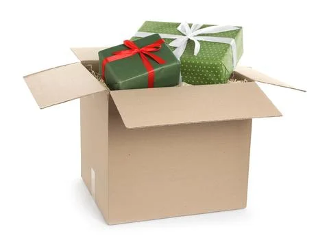 Parcel with gift boxes on white background 스톡 사진