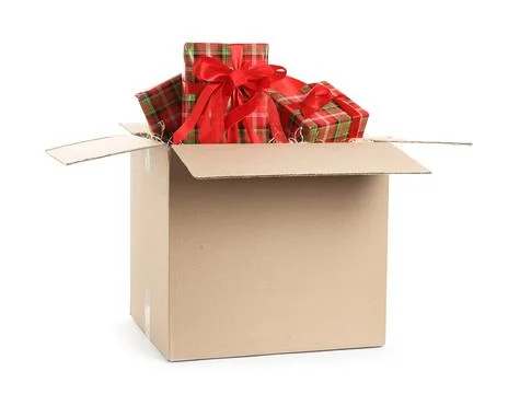 Parcel with gift boxes on white background 스톡 사진