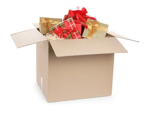 Parcel with gift boxes on white background 스톡 사진