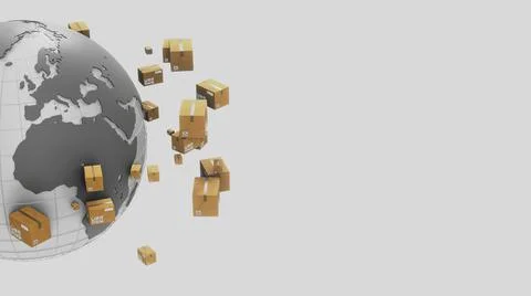 Parcel with Globe on white background Stock Illustration