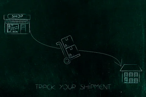 Parcel going from the shop to the recipient's home Stock Illustration