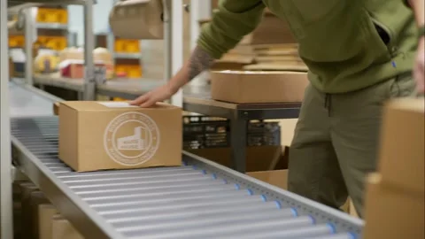 Parcel Handling And Conveyor Logistics Within Modern Distribution Hub Stock Footage 337908388