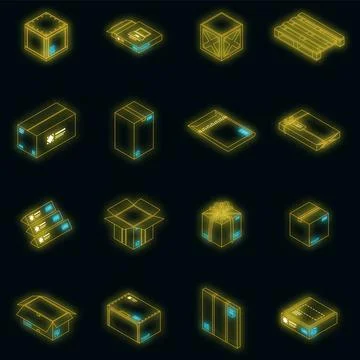 Parcel icon set vector neon Stock Illustration