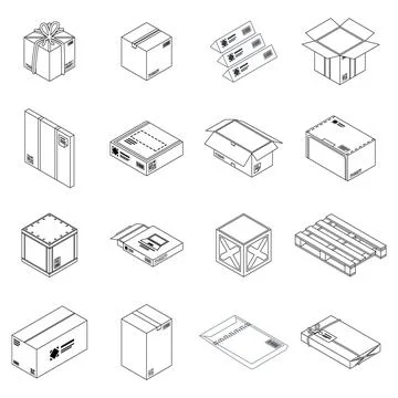 Parcel icon set vector outine Stock Illustration