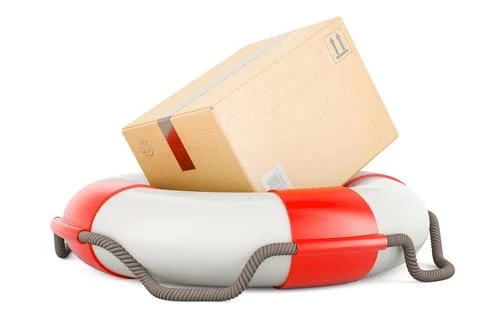 Parcel inside lifebelt. 3D rendering Stock Illustration