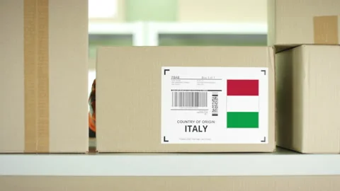 Parcel from Italy in a postal service storage Stock Footage 145898511
