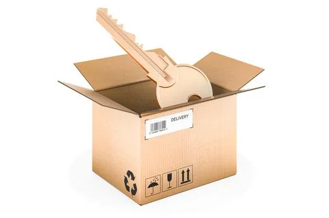 Parcel with key, 3D rendering 스톡 일러스트
