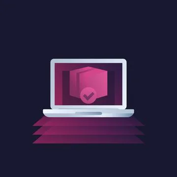 Parcel on laptop screen vector icon Stock Illustration