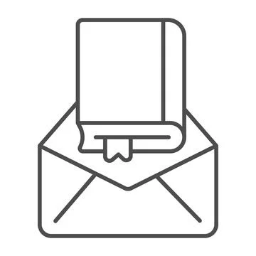Parcel letter with book thin line icon, children book day concept, envelope Ilustração Stock