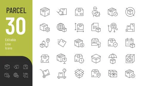 Parcel Line Editable Icons set. Illustration