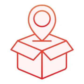 Parcel location flat icon. Opened box with map pin red icons in trendy flat Illustrazione stock