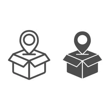 Parcel location line and glyph icon. Opened box with map pin vector illustration Illustrazione stock