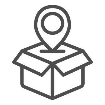Parcel location line icon. Opened box with map pin vector illustration isolated Illustrazione stock