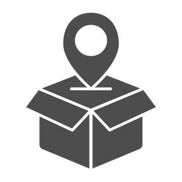 Parcel location solid icon. Opened box with map pin vector illustration isolated イラスト素材