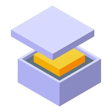Parcel locker opening with golden parcel inside, isometric view Stock Illustration