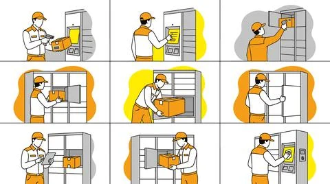 Parcel Locker Service - Step-by-Step Guide for Delivery and Pickup. Stock Illustration