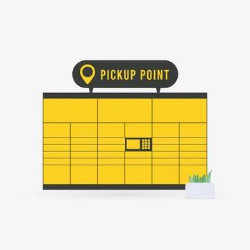Parcel locker thin line icon. Yellow self-service terminal with locked cells Stock Illustration