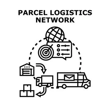 Parcel logistics global delivery network concept Stock Illustration
