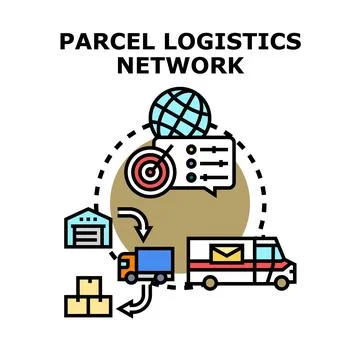 Parcel logistics global delivery network concept Stock Illustration